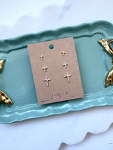 Load image into Gallery viewer, Cross 3 Piece Set Mini Earring- Sterling Silver

