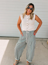 Load image into Gallery viewer, Freya Stripe Dark Green Rope Barrel Denim- Cotton Blend
