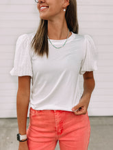 Load image into Gallery viewer, White Emberly Knit Blouse - stretchy
