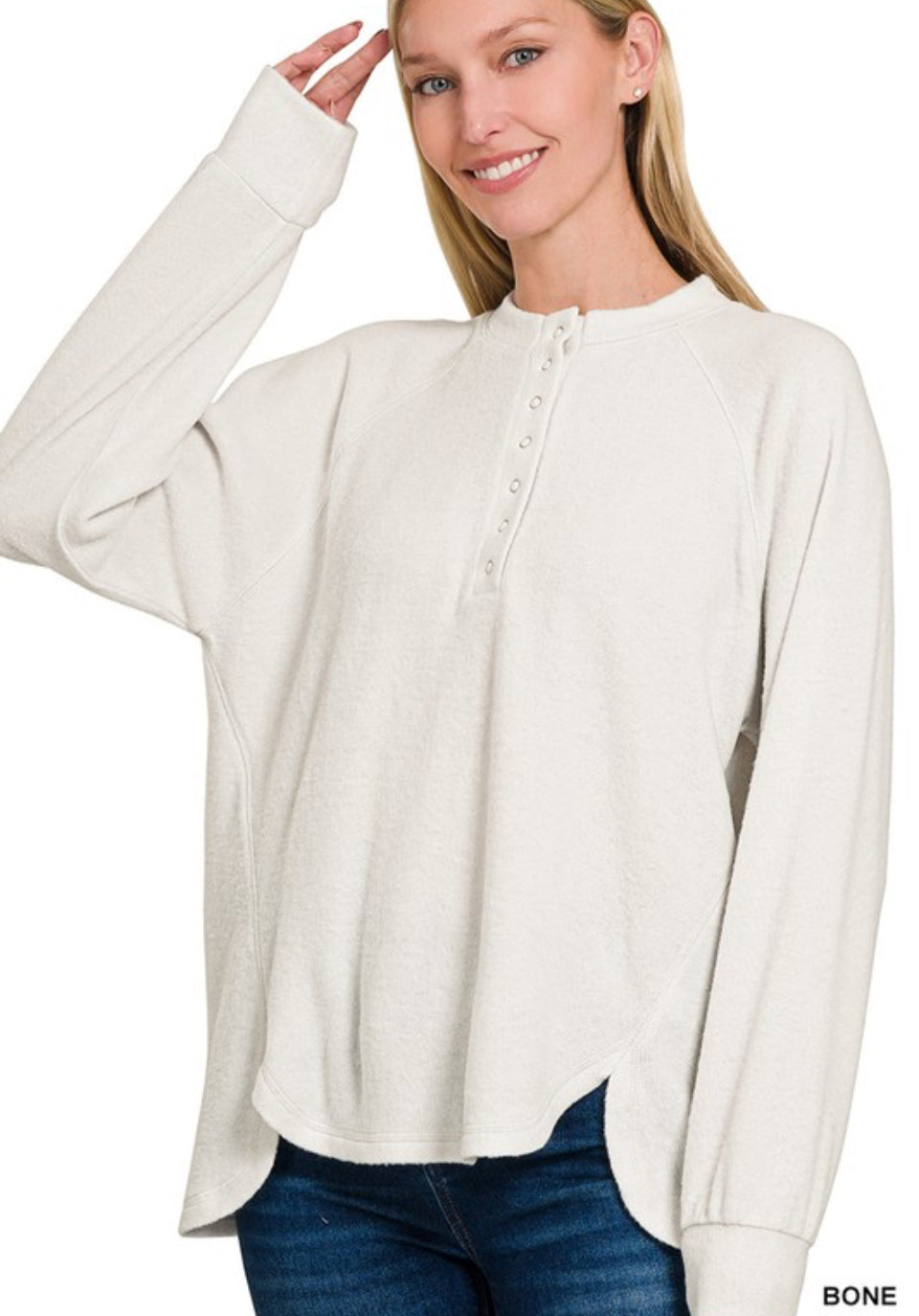 Henley Griege Pullover-Stretchy