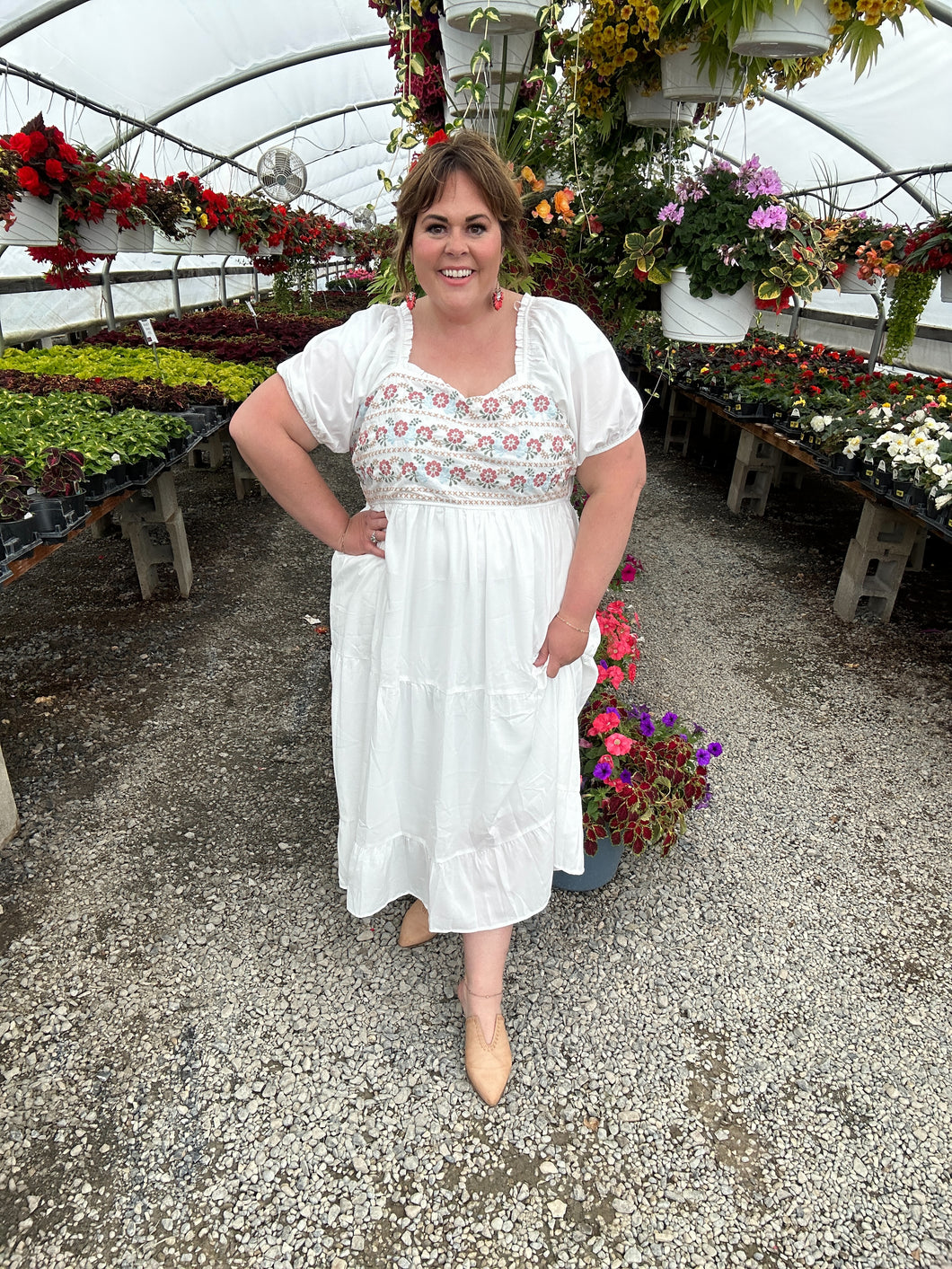 [CURVY] La Belle  Embroidered Dress- Smocked