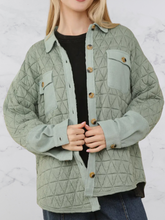 Load image into Gallery viewer, Spring Sage Quilted Shacket - Stretch
