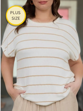 Load image into Gallery viewer, [XL] Dashed Dolman rolled sleeve Mustard &amp; offwhite- Stretchy
