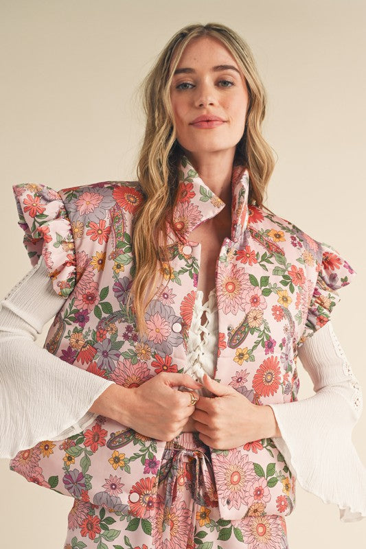 Floral Boxy Puffy Vest