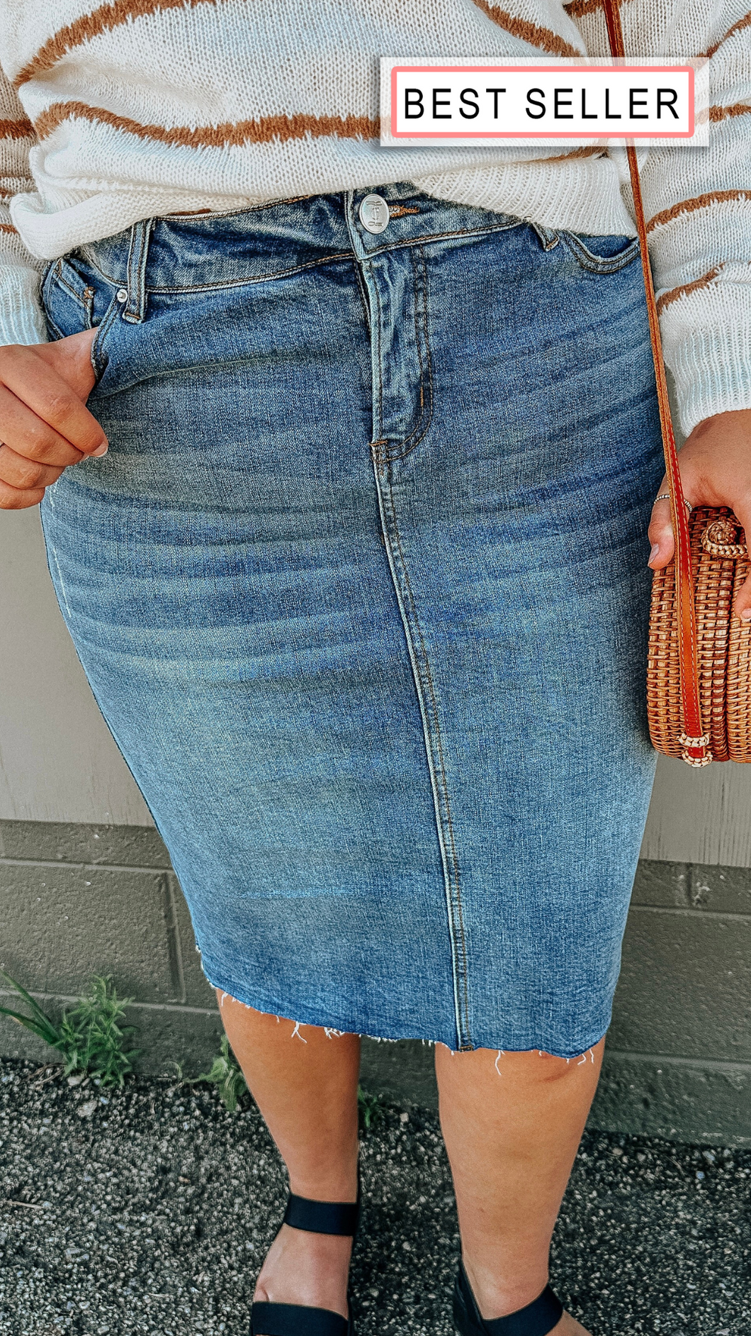 Trendy Denim Skirt- Stretch