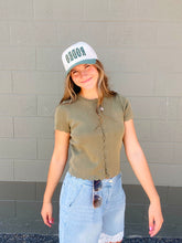 Load image into Gallery viewer, Olive Whimsey Scallop Button Down- stretch
