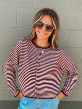Load image into Gallery viewer, Striped Maroon Cozy Sweater - stretchy
