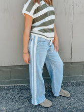 Load image into Gallery viewer, Trendy DBL Stripe Track Wide Leg Denim- Super Stretchy
