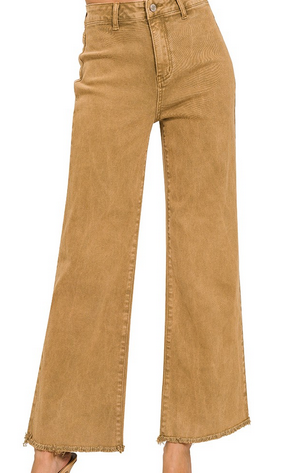 HOTBUY* Camel Wide Leg Denim-Stretchy