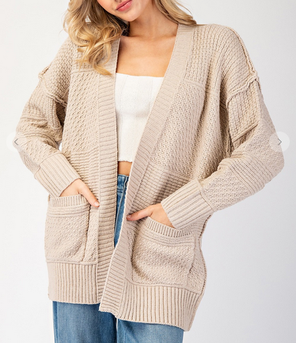 Carrington Cardigan Textured- Taupe