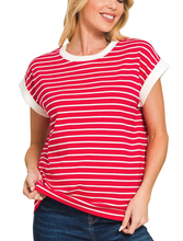Load image into Gallery viewer, American Red Stripe Cotton Top - stretch
