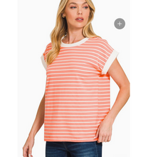 Load image into Gallery viewer, Coral Pop Stripe Cotton Top - stretch
