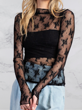 Load image into Gallery viewer, Black Lace Long Sleeve Burnout- stretch
