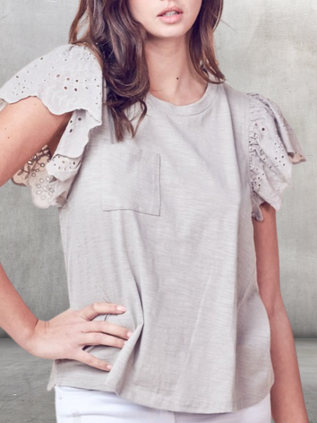 Capri Eyelet Blouse Taupe