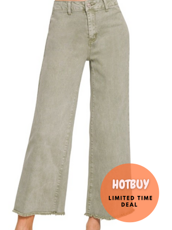 HOTBUY* OLIVE Wide Leg Denim-Stretchy