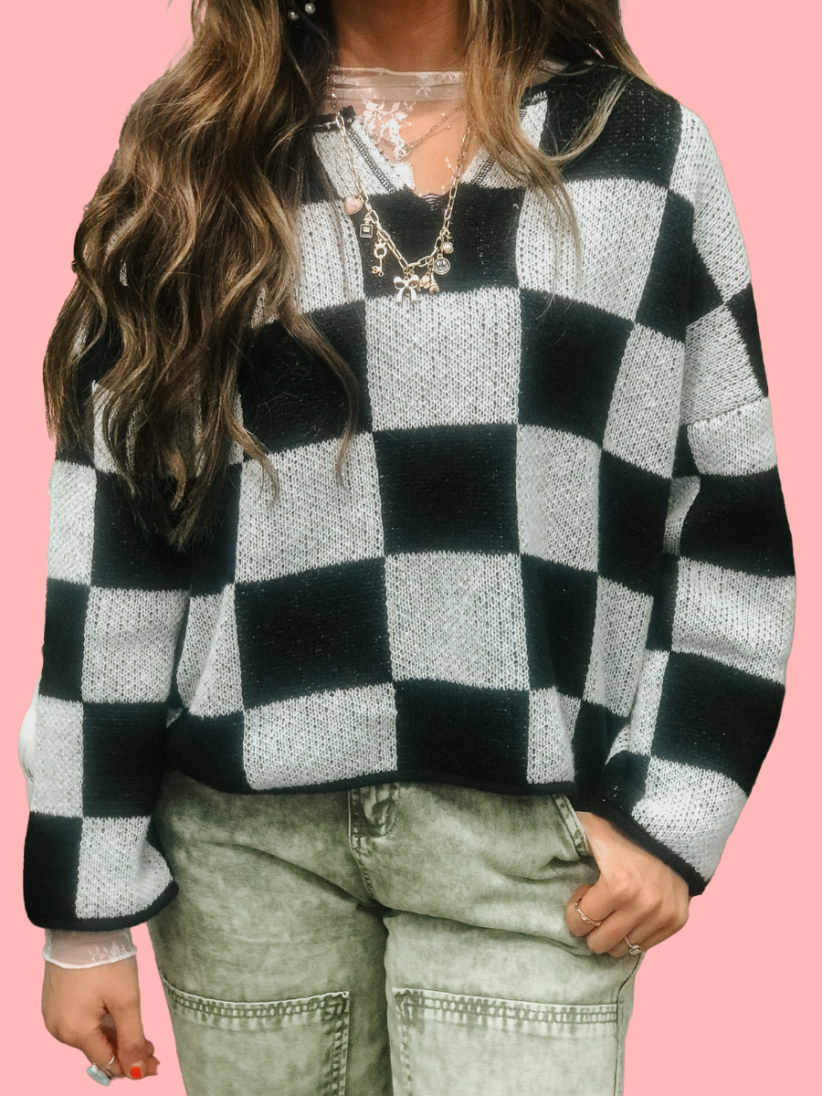 Bold B&W Check Sweater