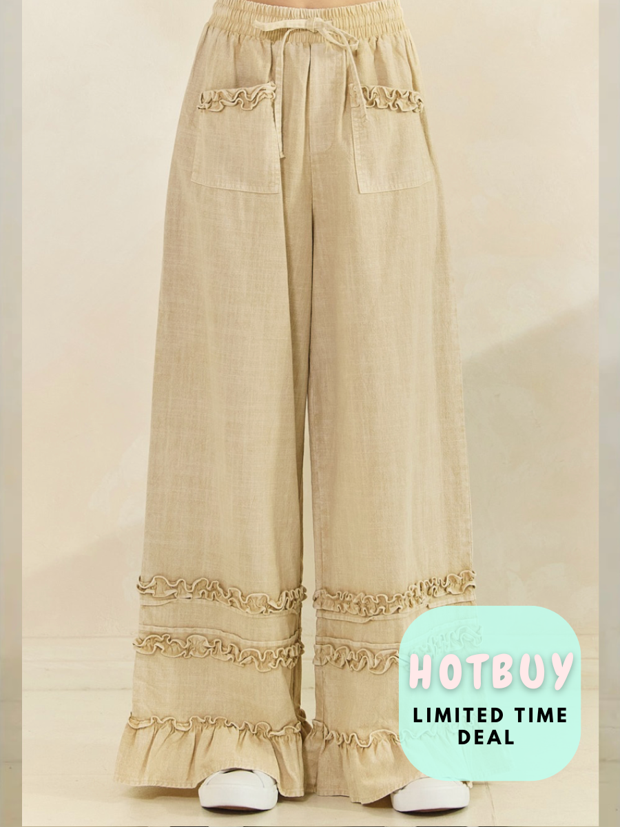 Tan Sassy Boho Mineral Pants- cotton