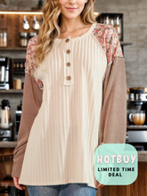 Load image into Gallery viewer, Creme N Floral Fall Colorblock Knit Top -Stretchy
