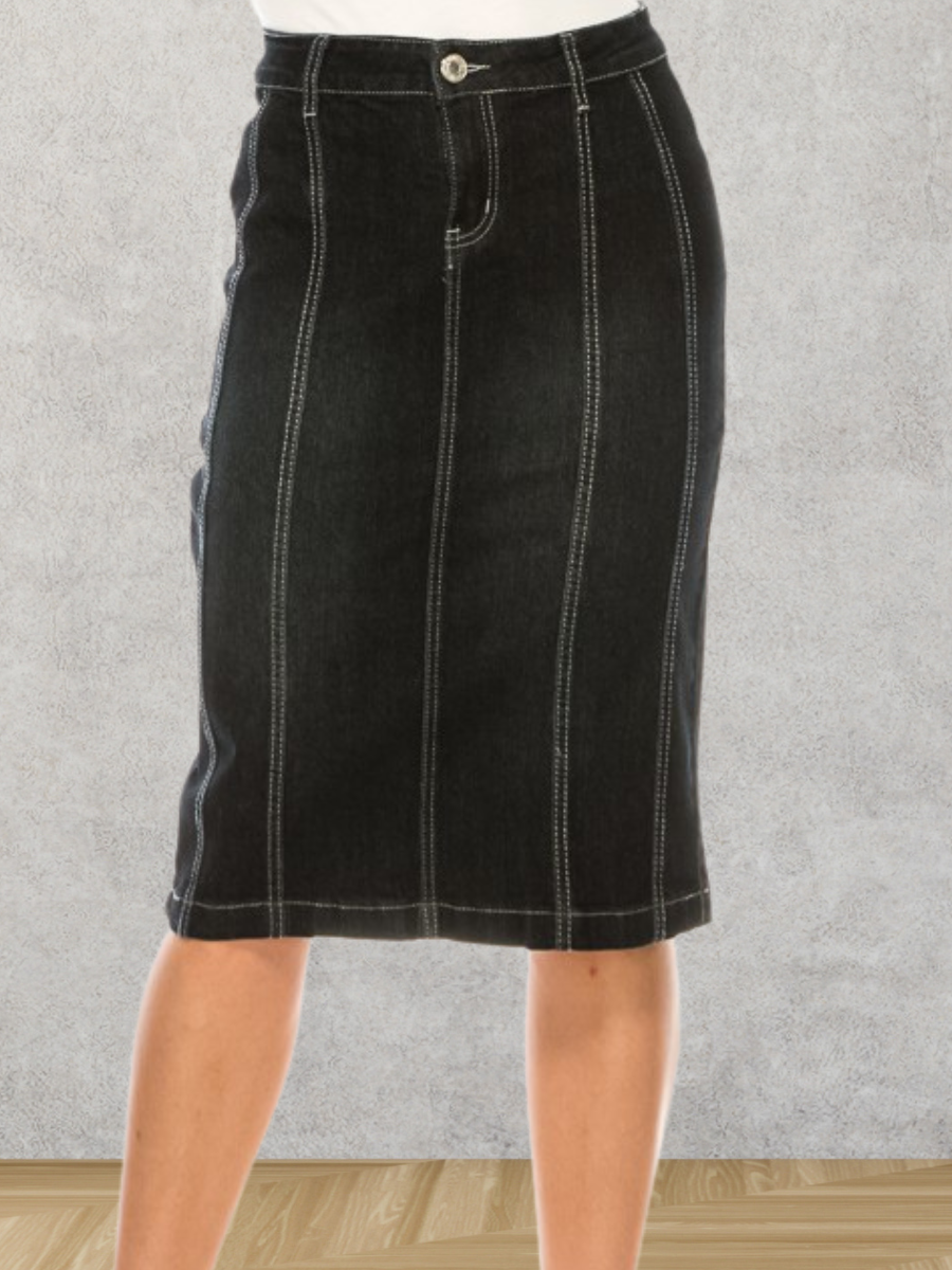 Midnight Denim Black Skirt-Stretchy