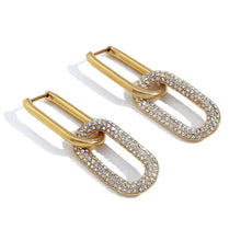 Load image into Gallery viewer, [LUXE] Cz Oval Link Dangle Earrings- 18K Gold Plated Waterproof Sterling Silver
