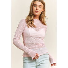 Load image into Gallery viewer, Soft Pink Heart Mesh Top with FLOCKING- stretchy
