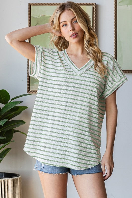Sutton Sage Stripe Top - stretch