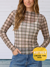 Load image into Gallery viewer, Plaid Prep Cream Mesh Top
